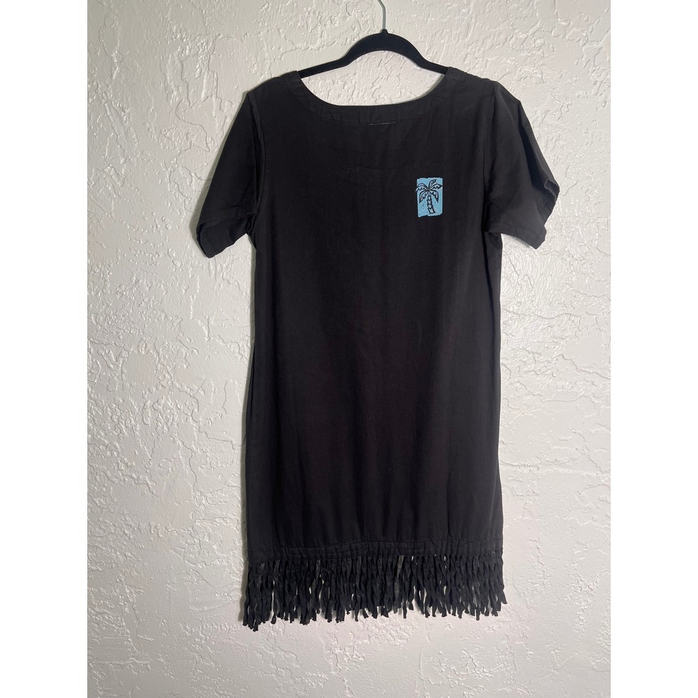 By‎ Anne Black Fringe Tunic Dress Womens S Tropical Patch Pocket Cotton Boho - Picture 3 of 7